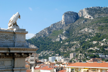 Architecture detail of the roof from the Oceanographic Museum, Monaco. View to the mountainsのeditorial素材