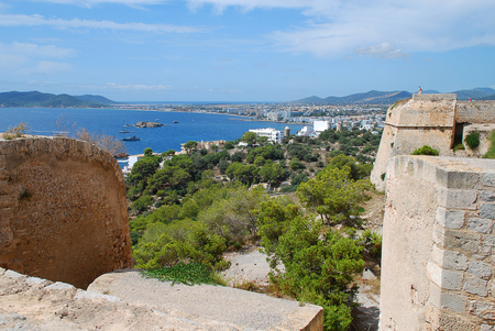 View from the Ibiza Castle to the bay of Ibiza townの写真素材