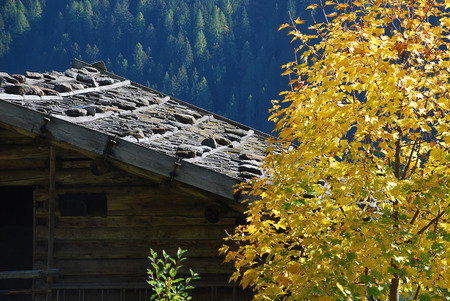 Cottage in the Ultental Valley  (German: Ultental or Ulten, Italian: Val d'Ultimo), South Tyrol, Italy. The Ulten Valley  is a 40 km long mountain valley in the western part of the province of South Tyrol in northern Italyの写真素材