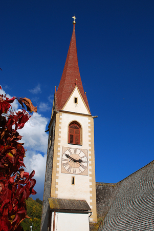 Parish Church of St. Nicholas (ital. San Nicolo), Ultental Valley, South Tyrol, Italyの写真素材