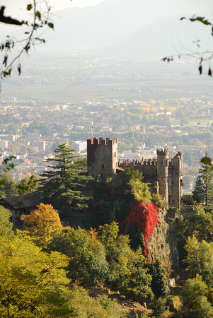 Brunnenburg Castle in Tirolo, South Tyrol, Italy. Brunnenburg Castle takes its name from a nearby fountain, Brunnenburg Castle houses the Agricultural Museum of South Tyrolのeditorial素材