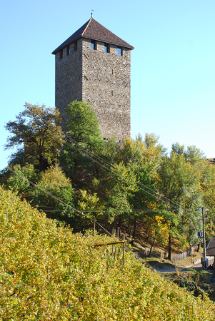 The keep (tower) of Tyrol Castle in Tirolo, South Tyrol, Italy. Tyrol Castle is home to the South Tyrolean Museum of Culture and Provincial Historyのeditorial素材