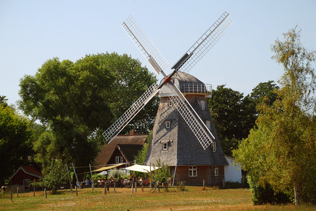 Windmill at Ahrenshoop, Darrs, Germany. Ahrenshoop is a municipality in Mecklenburg-Vorpommern, Germany on the Fischland-DarÃ-Zingst peninsula of the Baltic Seaの写真素材