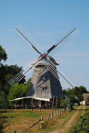 Windmill at Ahrenshoop, Darrs, Germany. Ahrenshoop is a municipality in Mecklenburg-Vorpommern, Germany on the Fischland-DarÃ-Zingst peninsula of the Baltic Seaの写真素材