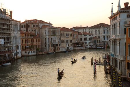 View of Grand Canal in Venice, Italy, from the Academia Bridge: Scene in the sunsetの写真素材