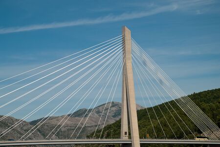 Dubrovnik, Croatia: The Franjo Tudman Bridge (Croatian: Most dr. Franja Tudmana) is a cable-stayed bridge carrying the D8 state road at the western approach to Dubrovnikの写真素材