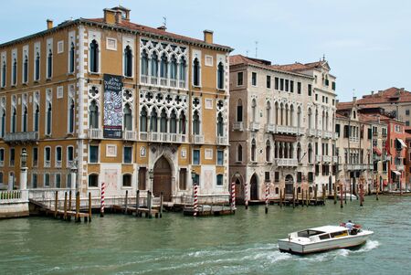 View of Grand Canal in Venice, Italy, from the Accademia Bridge: Palazzo Cavalli-Franchettiの写真素材