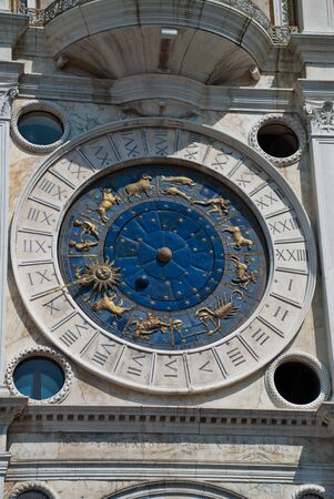 Venice, Italy: Detail of the clock tower, St. Mark (Torre dell'Orologio)の写真素材