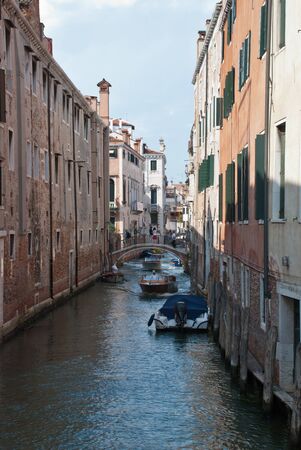 Venice, Italy: traditional buildings, canal Rio dei Greci, district Castelloの写真素材