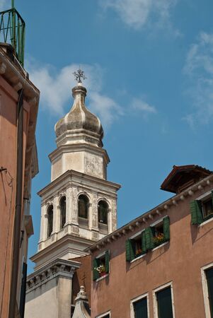 Venice, Italy: Tower of church Sant'Antonin, a church in the sestiere (district) of Castelloの写真素材