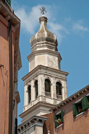 Venice, Italy: Tower of church Sant'Antonin, a church in the sestiere (district) of Castelloの写真素材