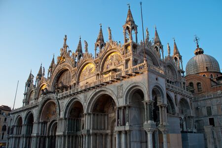 Venice, Italy: The Basilica of St Mark's with the Triumphal Quadriga (Horses of Saint Mark)の写真素材