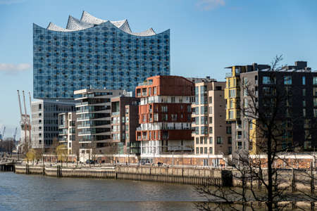 Hamburg, Germany, Skyline of Grasbrookhafen. In the background the Elbphilharmonieのeditorial素材