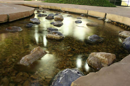 Long duration shot of moving water through a man made brook