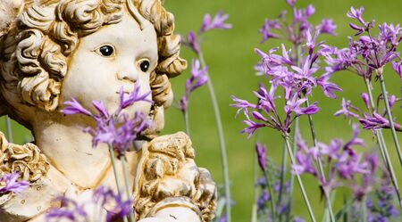 statue in flowersの写真素材