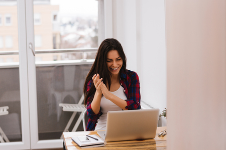 Pushing yourself forward. Motivation lifestyle concept. Portrait of beautiful girl achievementの写真素材