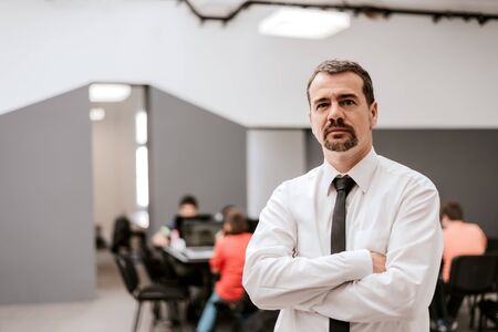 Handsome mature businessman with colleagues at the backの写真素材