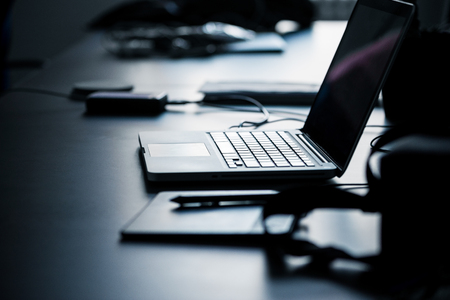 Laptop on the working deskの写真素材