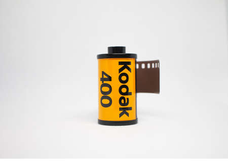 5 February 2021, Bangkok, Thailand. Close-up kodak 35mm film rolls on a white background.のeditorial素材