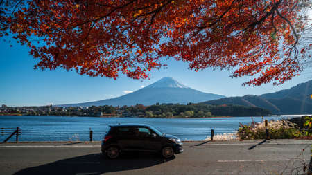 Fuji Mountain with the Kawakuchigo Lake in foreground.の写真素材