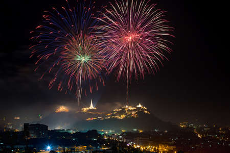 Fireworks at Phra-Nakhon-Khiri (Khao-Wang), Phetchaburi in Thailandの写真素材