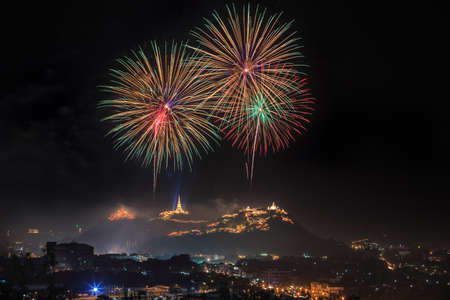 Fireworks at Phra-Nakhon-Khiri (Khao-Wang), Phetchaburi in Thailandの写真素材