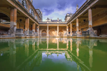 The Roman Baths complex is a site of historical interest in the English city of Bath. The house is a well-preserved Roman site for public bathing.のeditorial素材