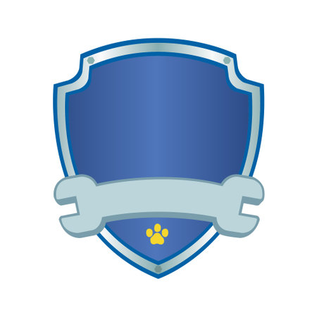 Vector illustration of a blue shield with a banner and a dog.のイラスト素材