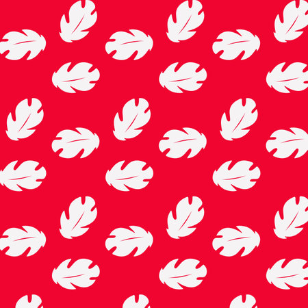 Seamless stamp clone hawaii lilo pattern with white feathers on red background. Vector illustration.のイラスト素材