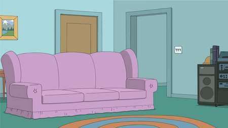 Illustration of a living room interior with a sofa and a speakerのイラスト素材