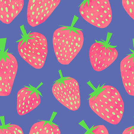 Seamless pattern of pink strawberries on a lilac background.の写真素材