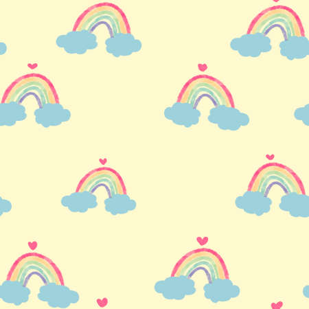Summer seamless pattern with abstract rainbow and cute hearts. It can be used for packaging, wrapping paper, textile, home decor etc.の写真素材