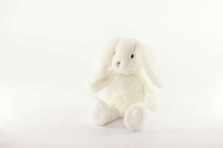 White stuffed rabbit toy, fluffy bunnyの写真素材