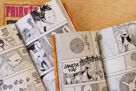 Fairy tail manga book, japanese comic style in Spanish on table, Vitoria, Spain, July of 2022のeditorial素材