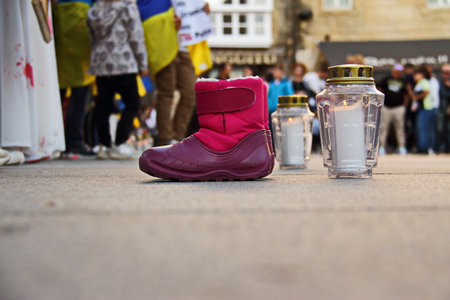 Anti russian aggression march, Stand with Ukraine demonstration, Vitoria-Gasteiz, Spain, 7 of May 2022のeditorial素材