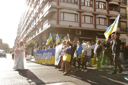 Anti russian aggression march, Stand with Ukraine demonstration, Vitoria-Gasteiz, Spain, 7 of May 2022のeditorial素材