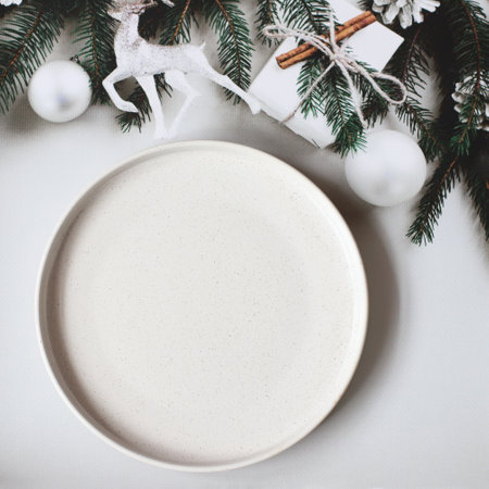 Blank mockup marble plate on Christmas New Year backdropの写真素材
