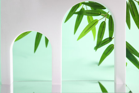 Two white arches mockup, geometric props shapes