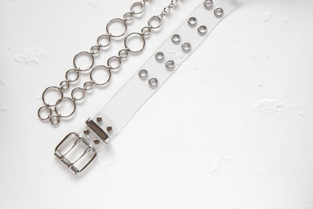 Metal and plastic transparent belts, clothes accessories