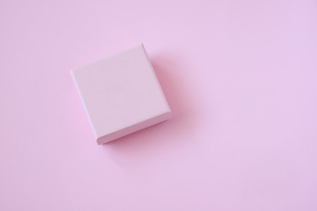 Pink present box mockup on background, copy space