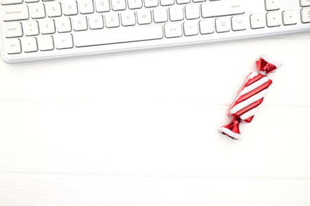 Laptop computer keyboard and Christmas and New Year decoration