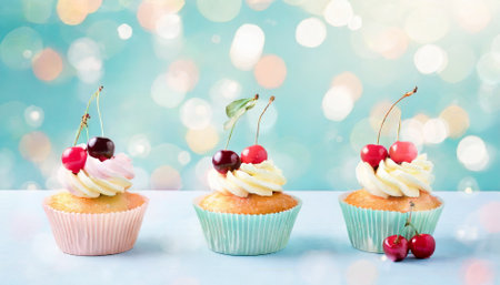 Festive cupcake decorated, birthday concept cardの素材