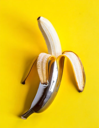 Silver shiny banana abstract fruit, concept art bannerの素材