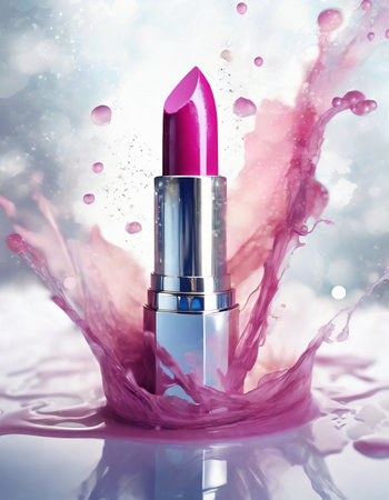 Bright red pink lipstick with a splash of redの素材