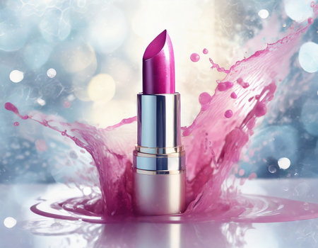 Bright red pink lipstick with a splash of redの素材