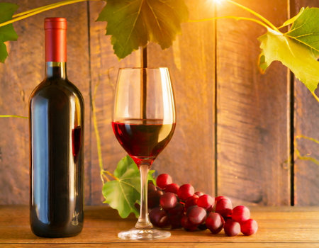 Vine bottle and glass template, mockup of winery brandingの素材