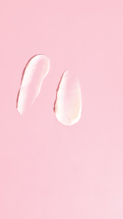White cream smash on pink background, cosmetic texture smearの写真素材