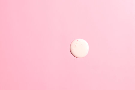 White cream smash on pink background, cosmetic texture smearの写真素材
