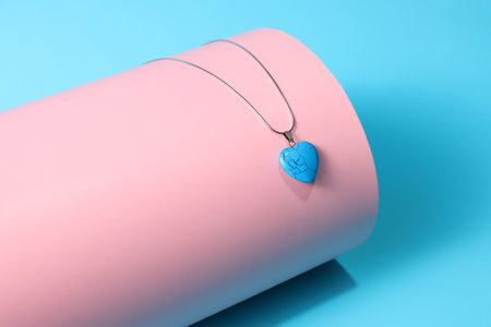 Turquoise pendant heart shape, elegant gem on silver chainの写真素材