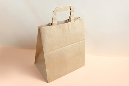 Brown paper bag mockup, blank recyclable sackの写真素材
